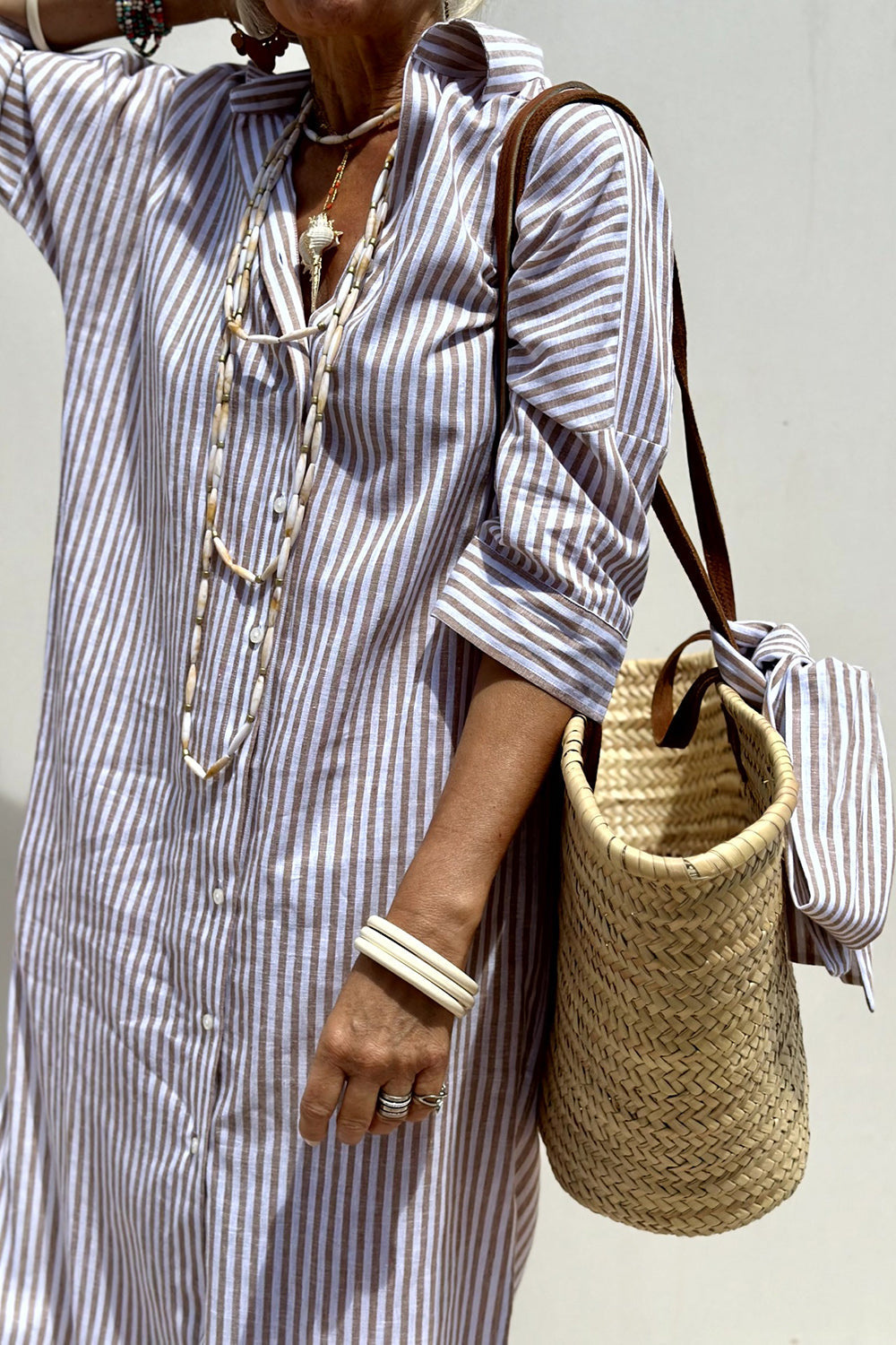 Brigitte | Striped Button-Down Waist-Tie Women Summer Midi Dress