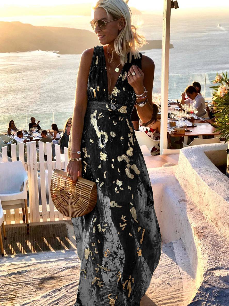 Eve | Glossy Sequin Floral Deep-V Women Summer Maxi Dress