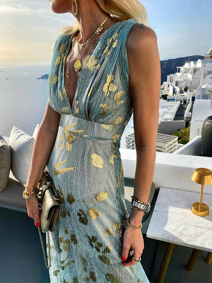 Eve | Glossy Sequin Floral Deep-V Women Summer Maxi Dress