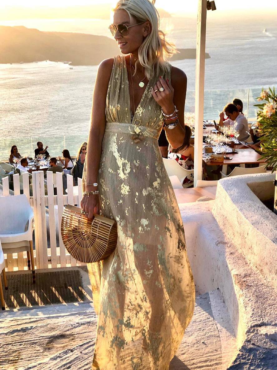 Eve | Glossy Sequin Floral Deep-V Women Summer Maxi Dress