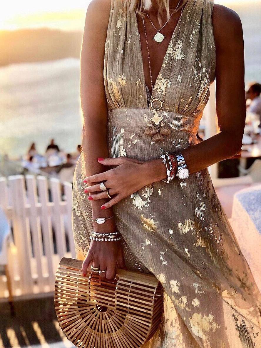 Eve | Glossy Sequin Floral Deep-V Women Summer Maxi Dress