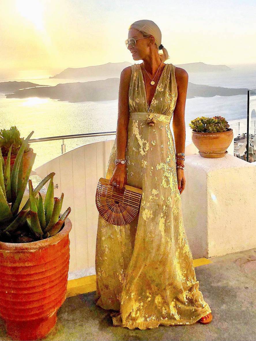 Eve | Glossy Sequin Floral Deep-V Women Summer Maxi Dress