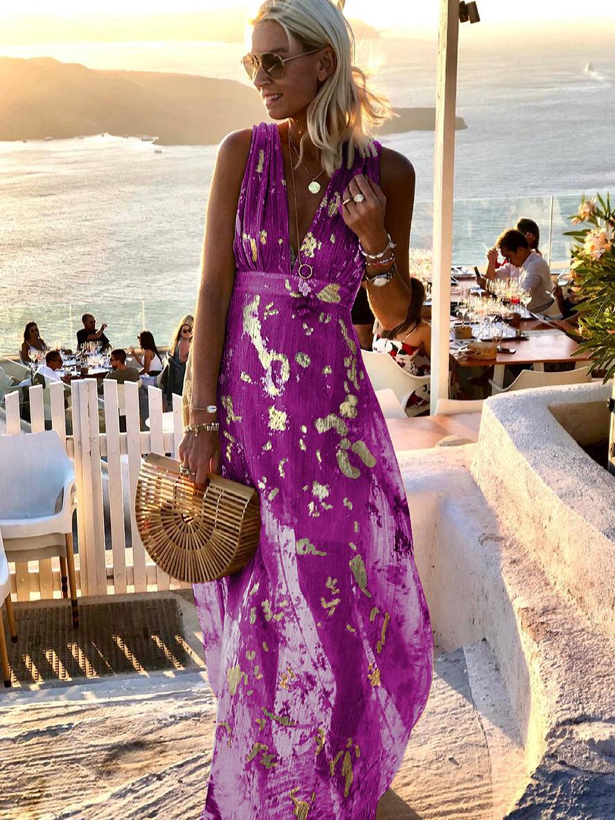 Eve | Glossy Sequin Floral Deep-V Women Summer Maxi Dress