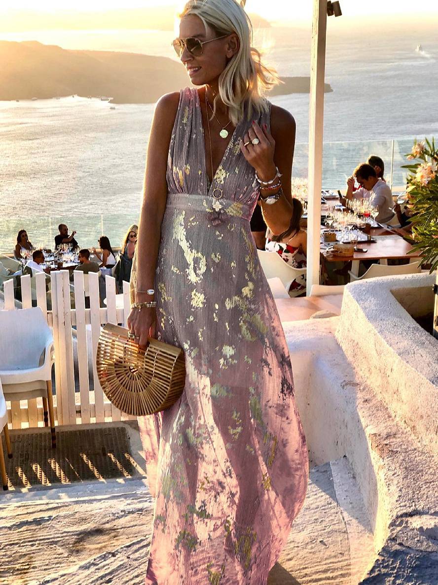 Eve | Glossy Sequin Floral Deep-V Women Summer Maxi Dress