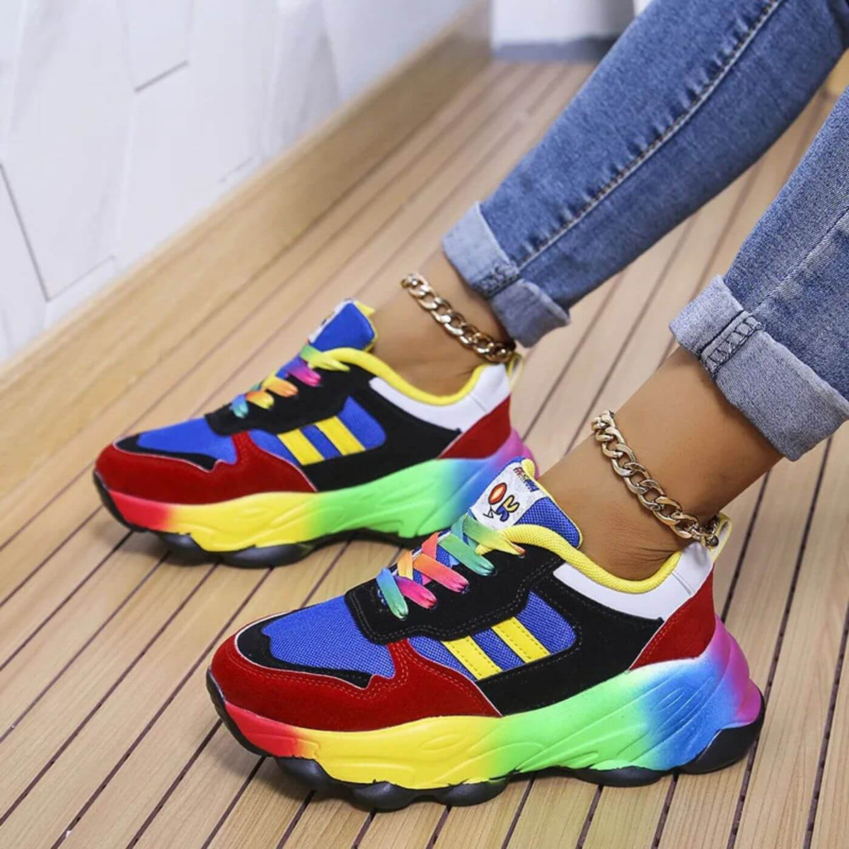 Polly | Multicolour Platform Lace-Up Women Comfortable Sneakers