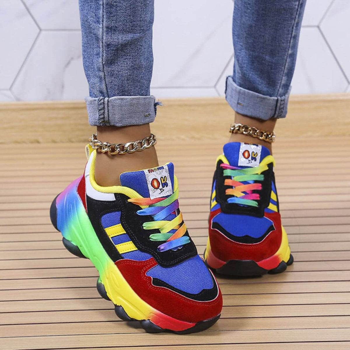 Polly | Multicolour Platform Lace-Up Women Comfortable Sneakers