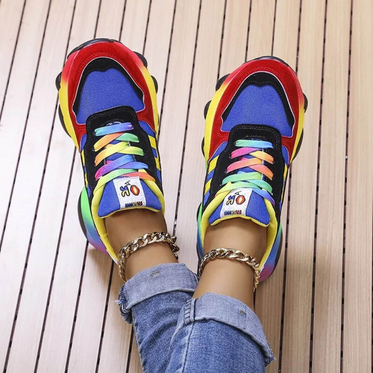 Polly | Multicolour Platform Lace-Up Women Comfortable Sneakers