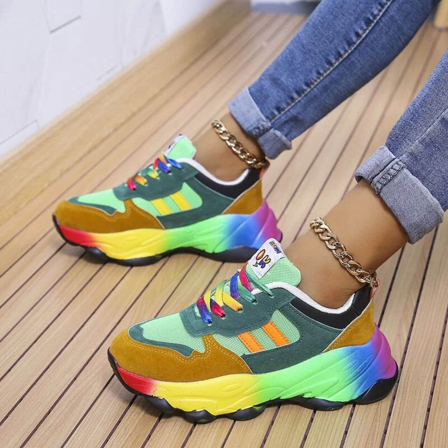 Polly | Multicolour Platform Lace-Up Women Comfortable Sneakers