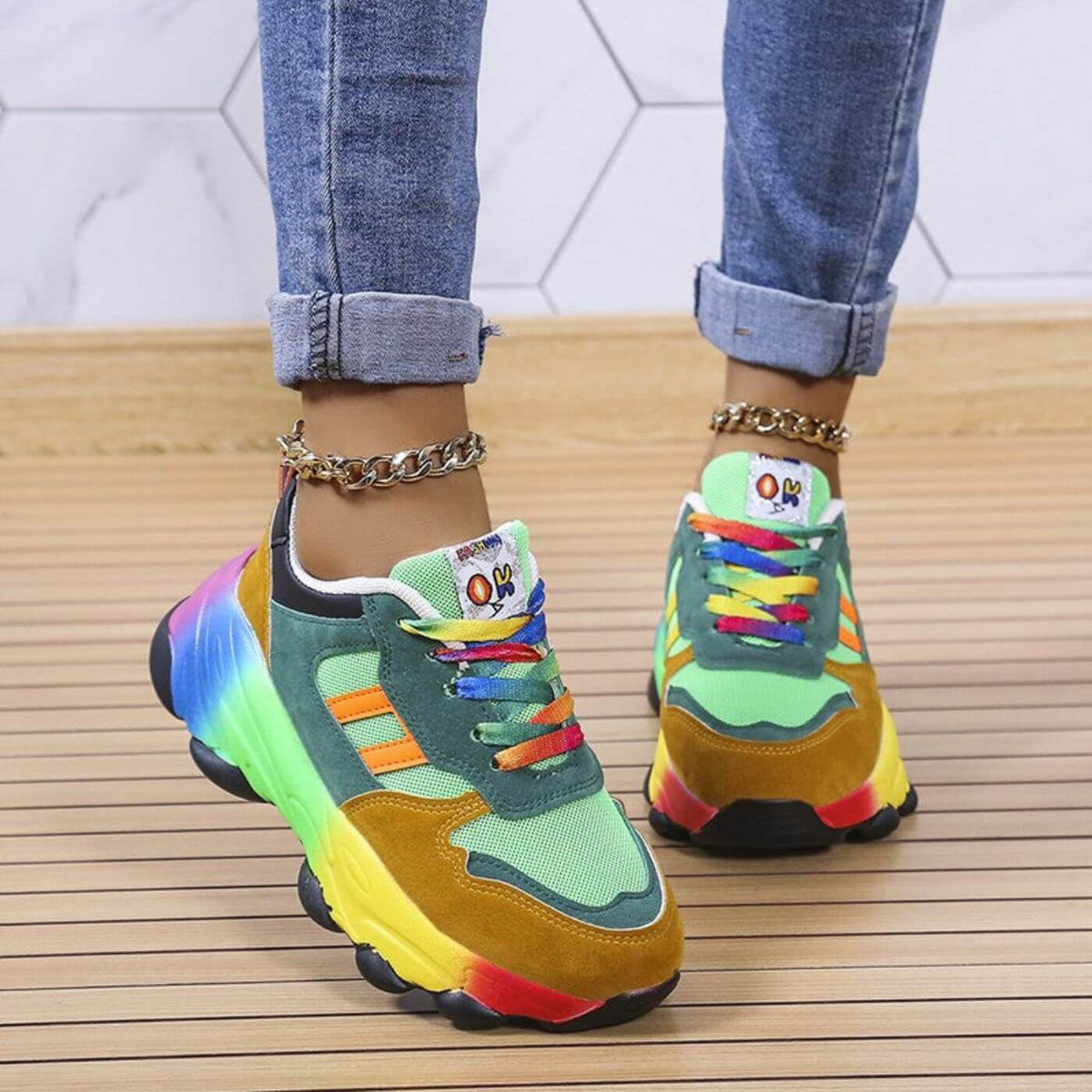 Polly | Multicolour Platform Lace-Up Women Comfortable Sneakers