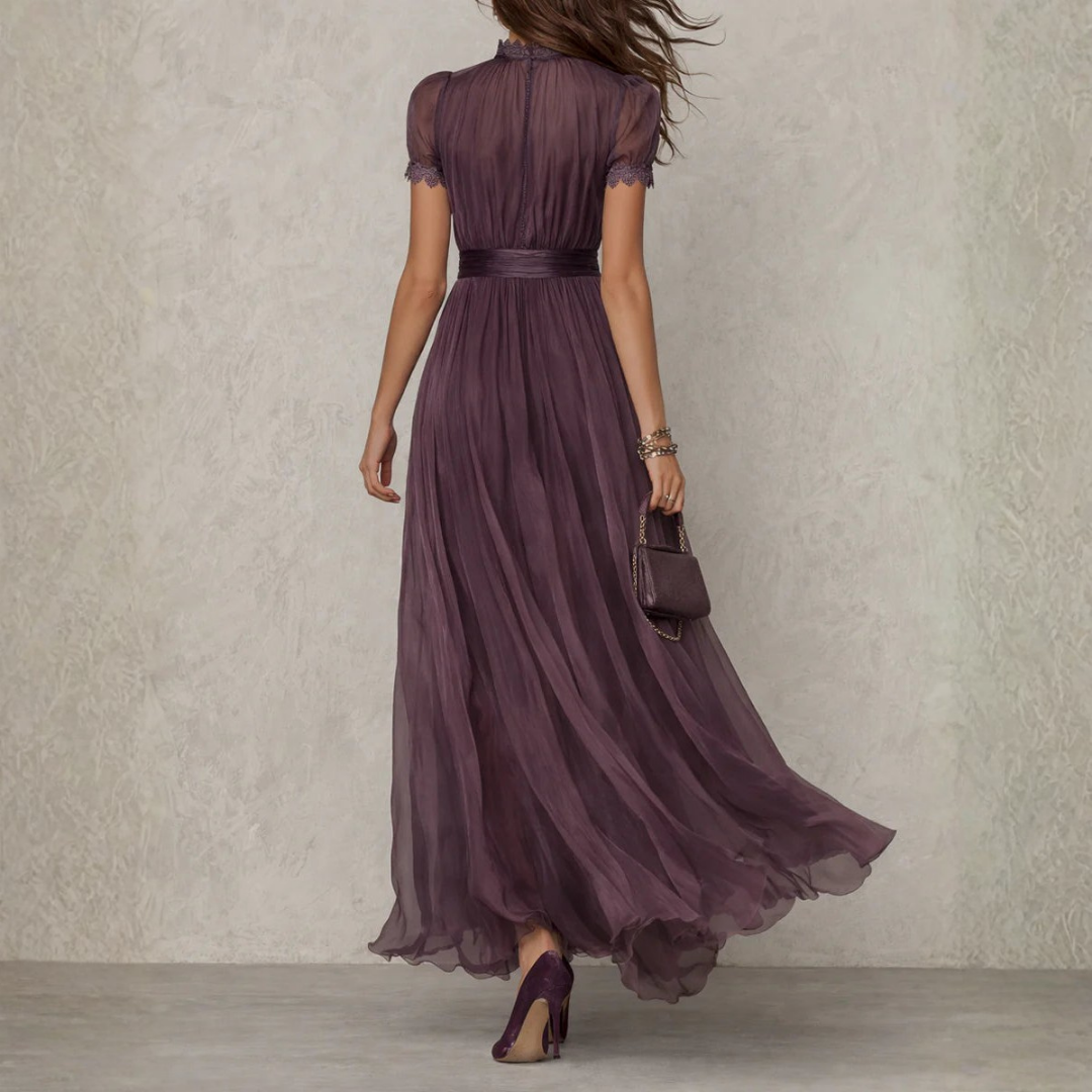 Aida | Chiffon Tie-Neck Gathered-Waist Women Summer Maxi Dress