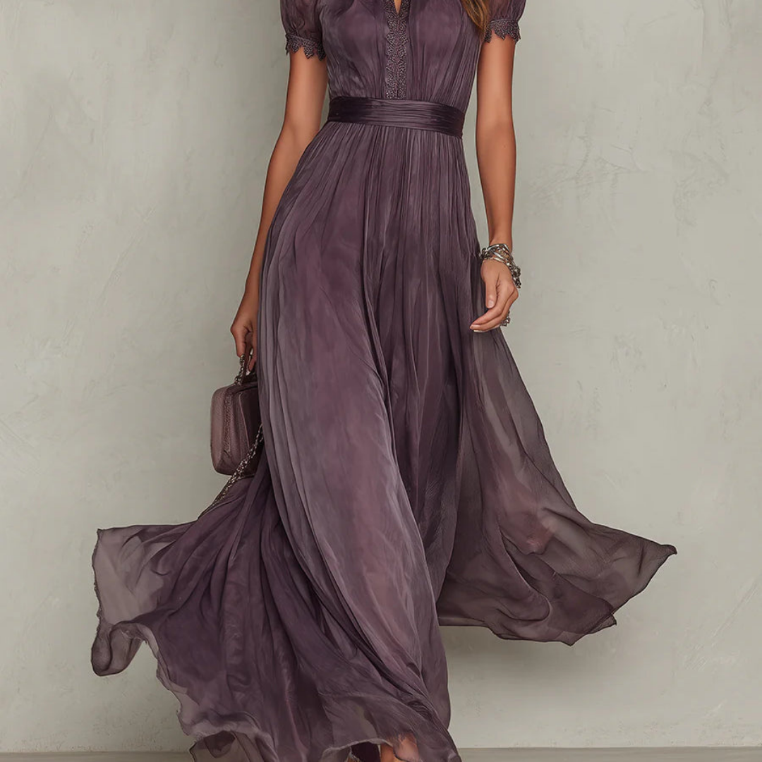 Aida | Chiffon Tie-Neck Gathered-Waist Women Summer Maxi Dress
