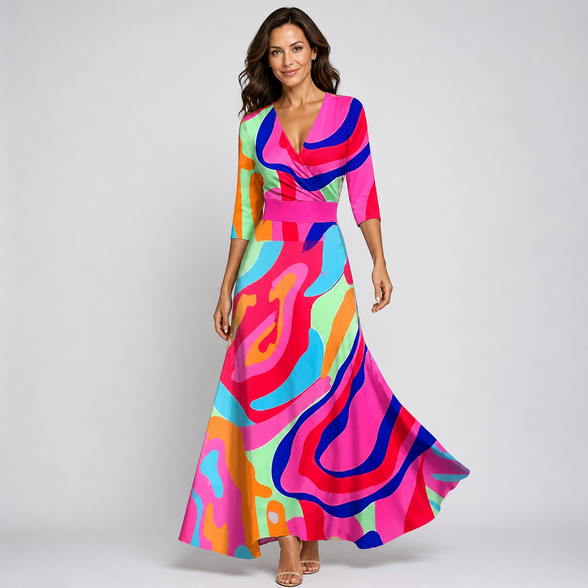 Rebecca | Floral Wrap Long-Sleeve Flowing Women Summer Maxi Dress