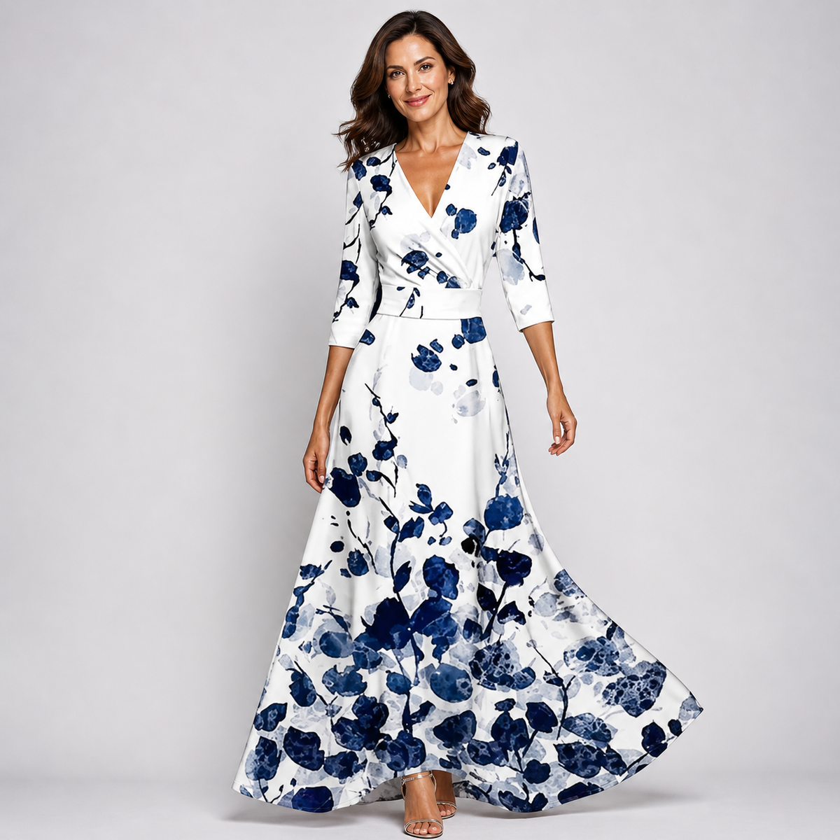 Rebecca | Floral Wrap Long-Sleeve Flowing Women Summer Maxi Dress