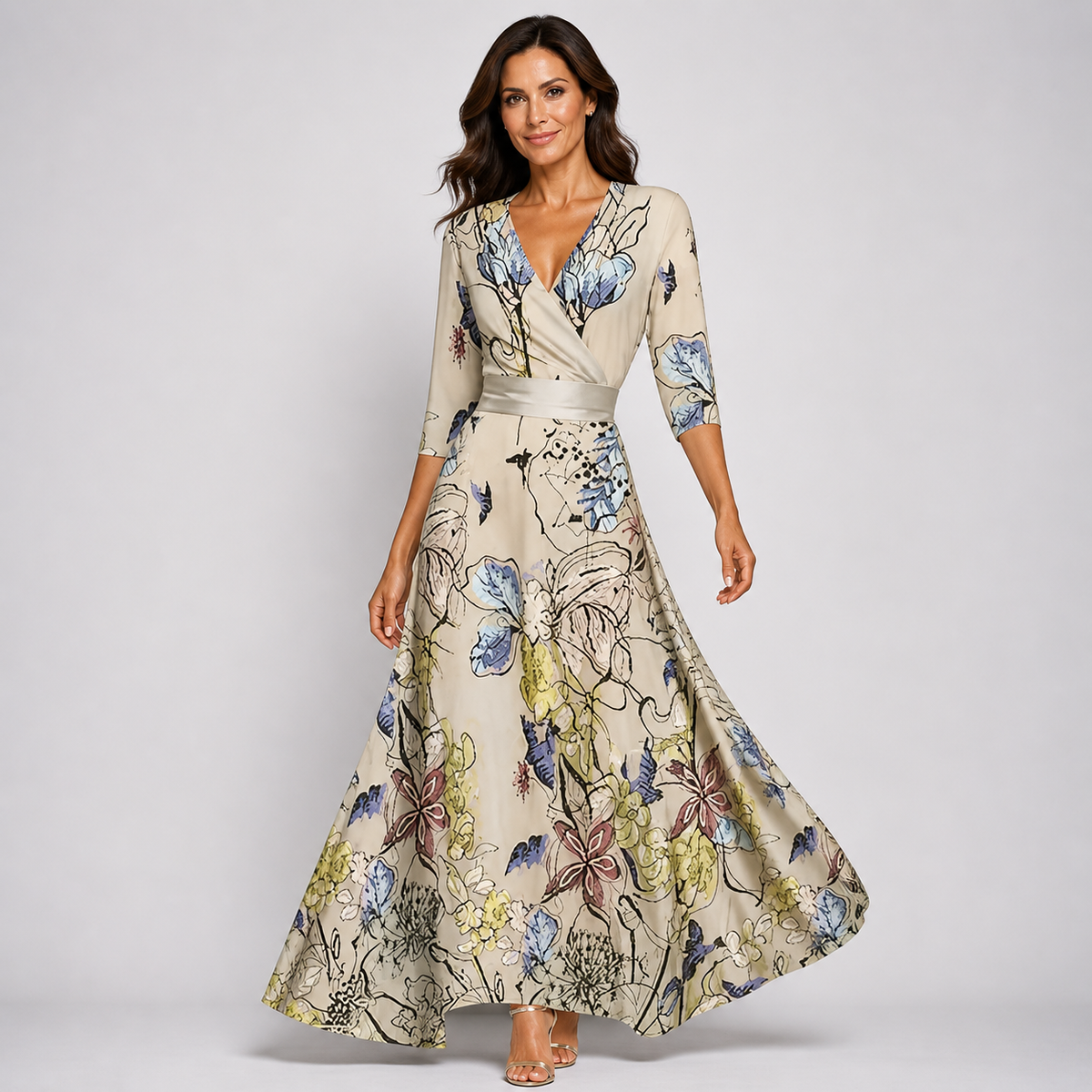 Rebecca | Floral Wrap Long-Sleeve Flowing Women Summer Maxi Dress