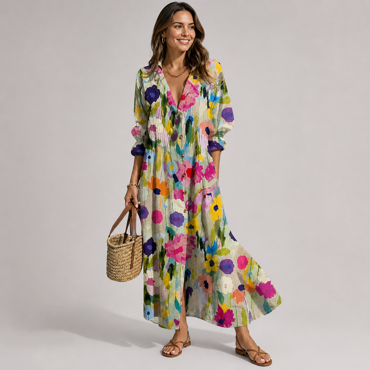 Harlow | Floral Tummy-Control Flowing Women Summer Maxi Dress
