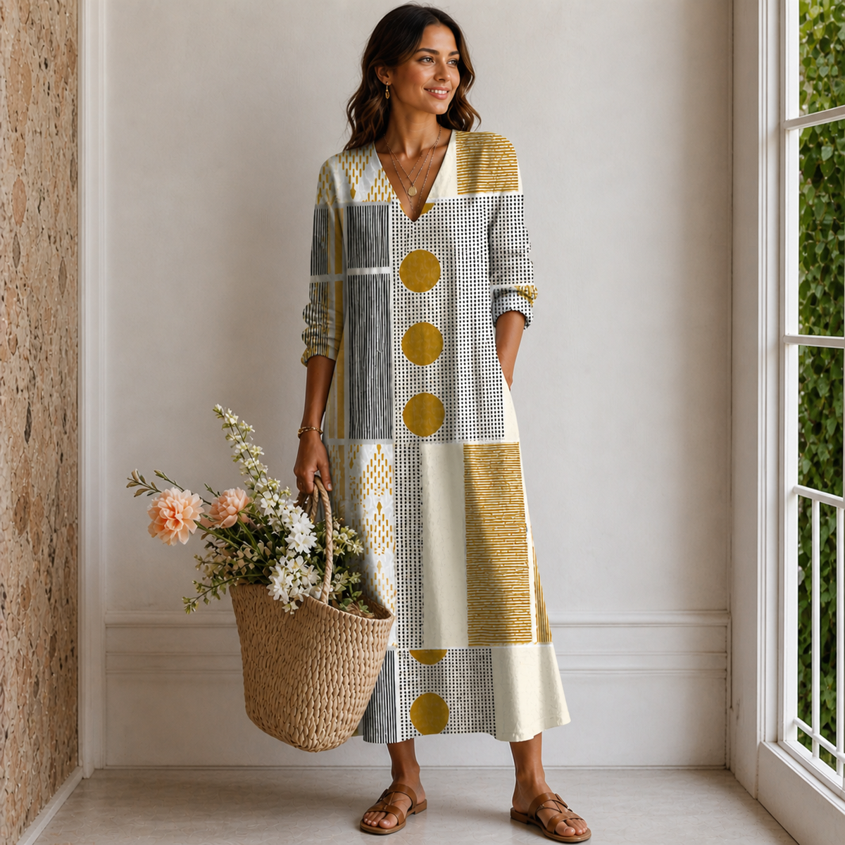 Erin | Patchwork Long-Sleeve Boho Women Summer Maxi Dress