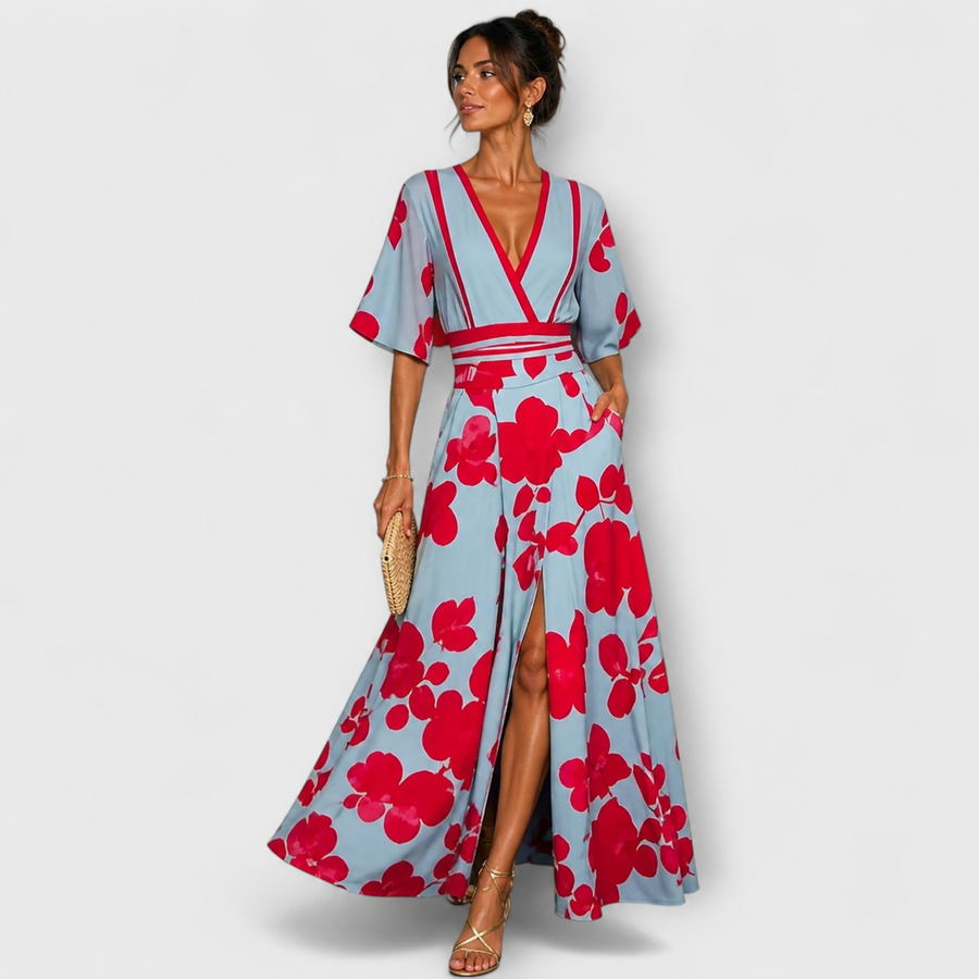 Veronica | Floral Wrap Front-Slit Women Summer Maxi Dress