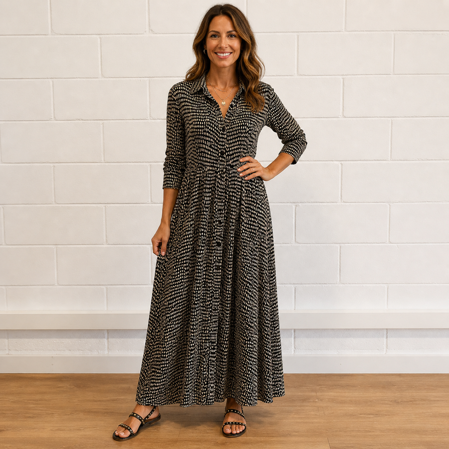 Ruby | Printed V-Neck Long-Sleeve Women's Maxi Dress
