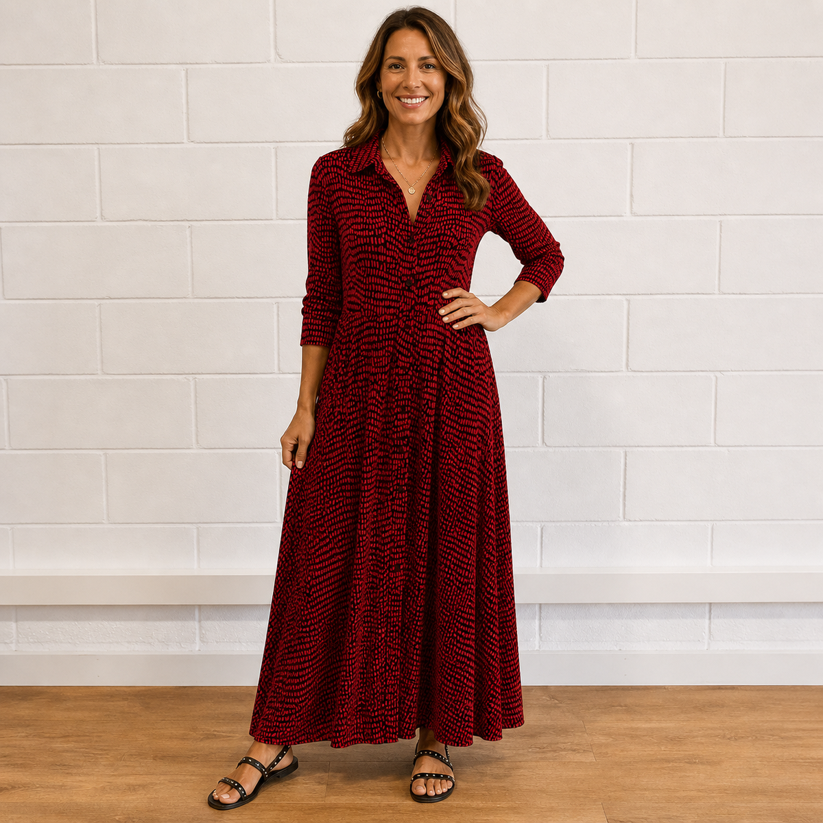 Ruby | Printed V-Neck Long-Sleeve Women's Maxi Dress
