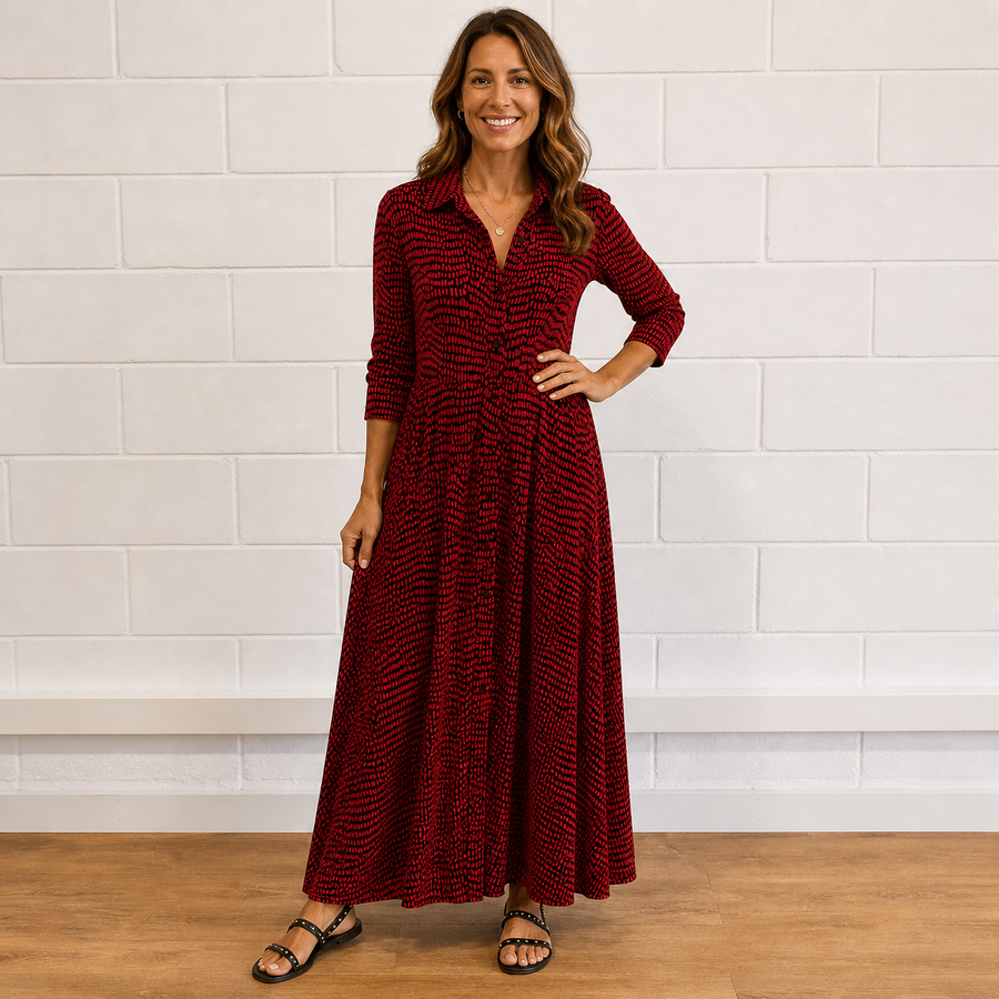 Ruby | Printed V-Neck Long-Sleeve Women's Maxi Dress
