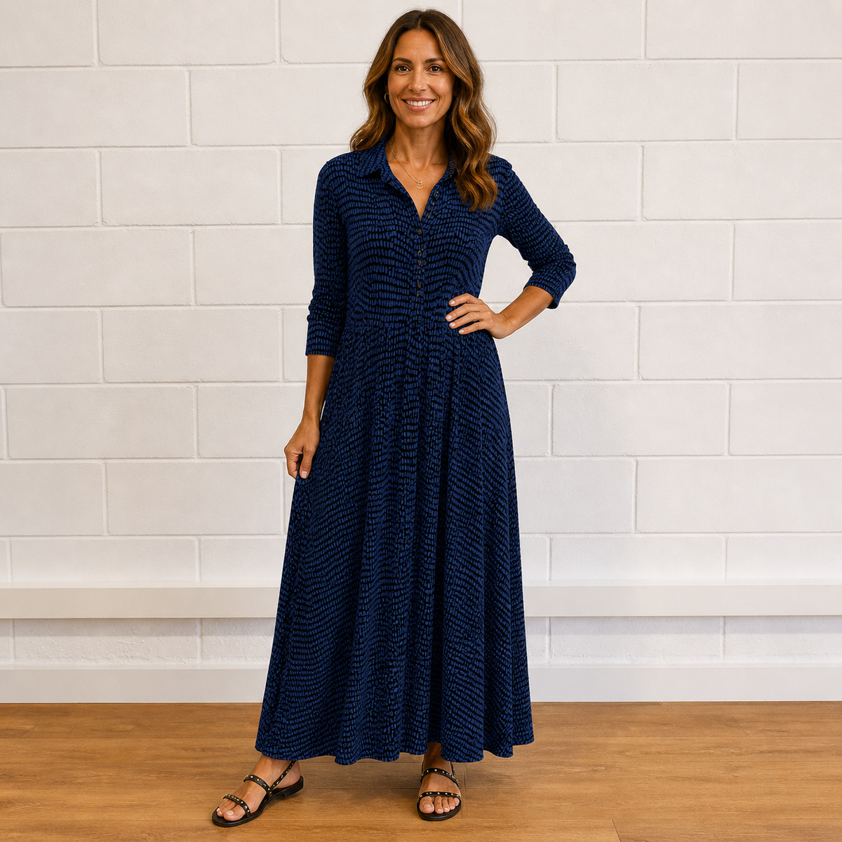 Ruby | Printed V-Neck Long-Sleeve Women's Maxi Dress