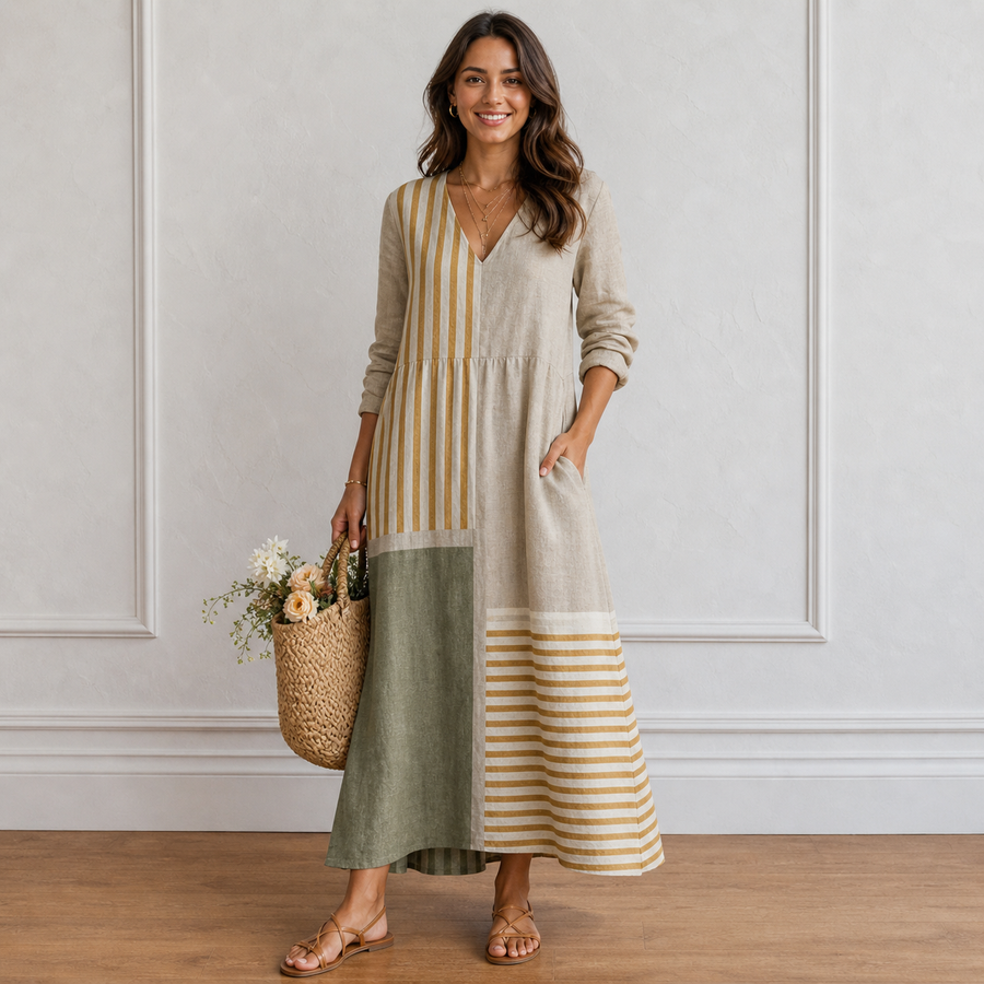 Valerie | Artistic Stripe Loose-Fit Women Summer Maxi Dress