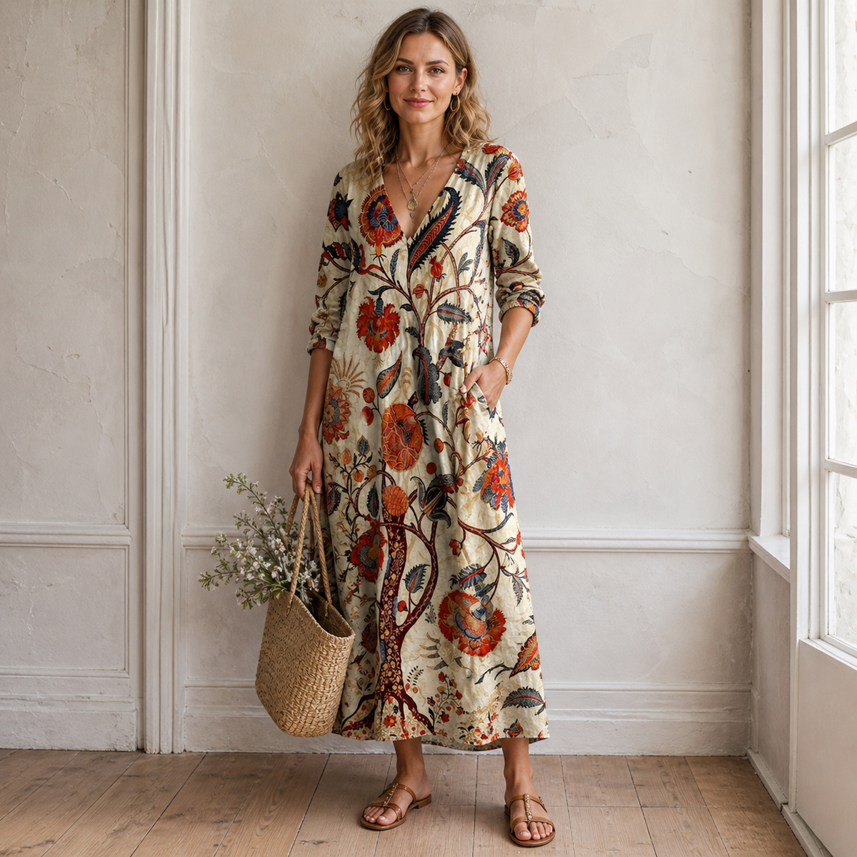 Rachel | Vintage Floral Relaxed Wrap Women Summer Maxi Dress