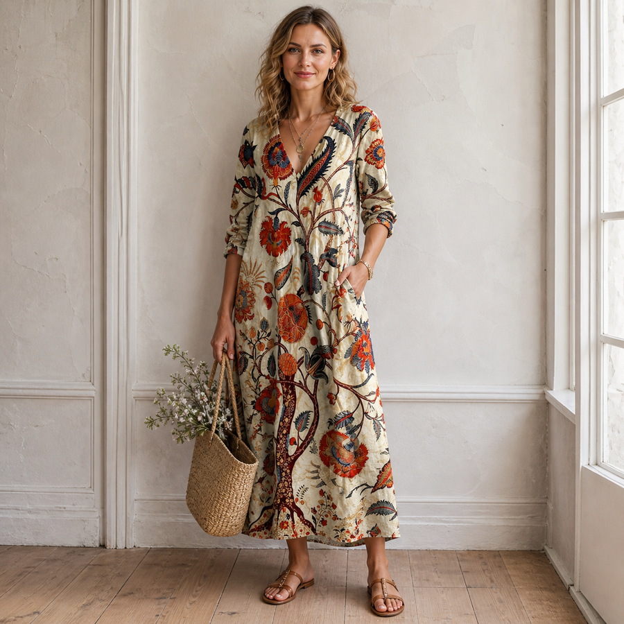 Rachel | Vintage Floral Relaxed Wrap Women Summer Maxi Dress