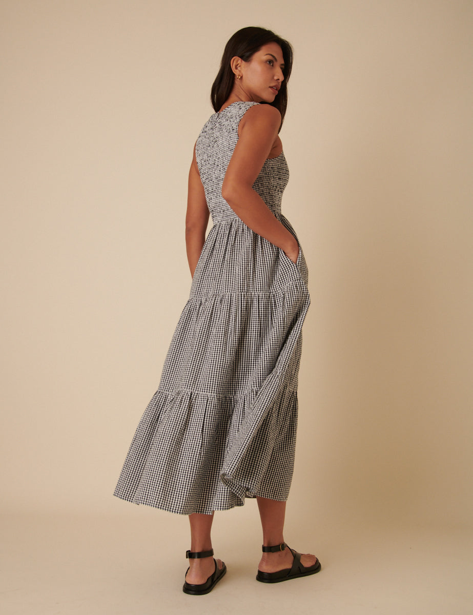 Ophelia | Gingham Tiered Pocket Women Summer Midi Dress