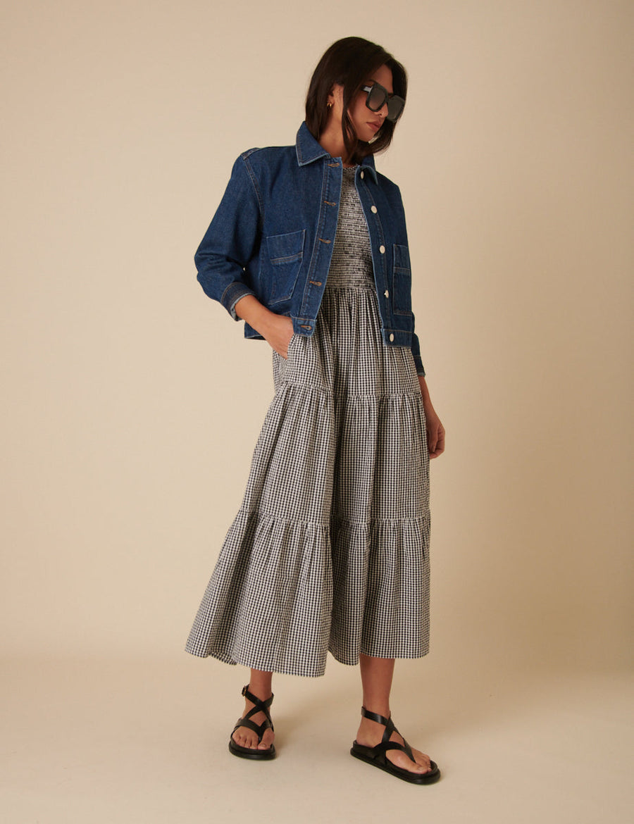Ophelia | Gingham Tiered Pocket Women Summer Midi Dress