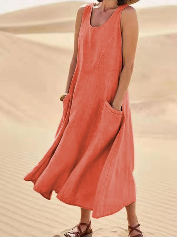 Edith | Sleeveless Pocket Relaxed Women Summer Midi Dress