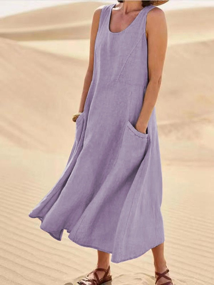 Edith | Sleeveless Pocket Relaxed Women Summer Midi Dress
