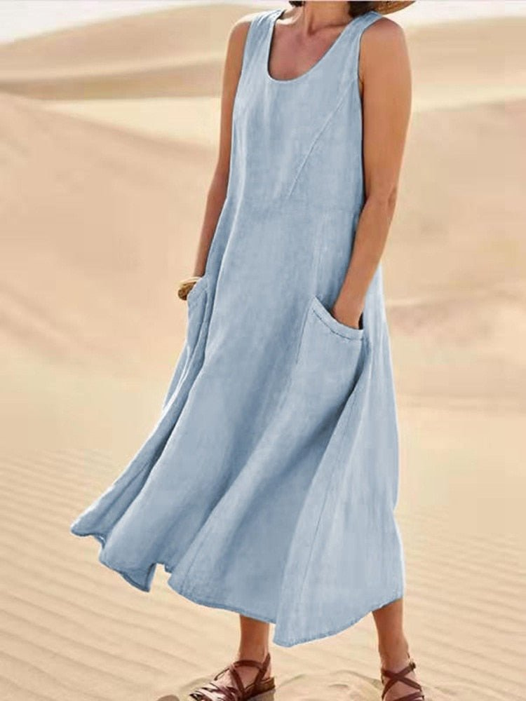 Edith | Sleeveless Pocket Relaxed Women Summer Midi Dress
