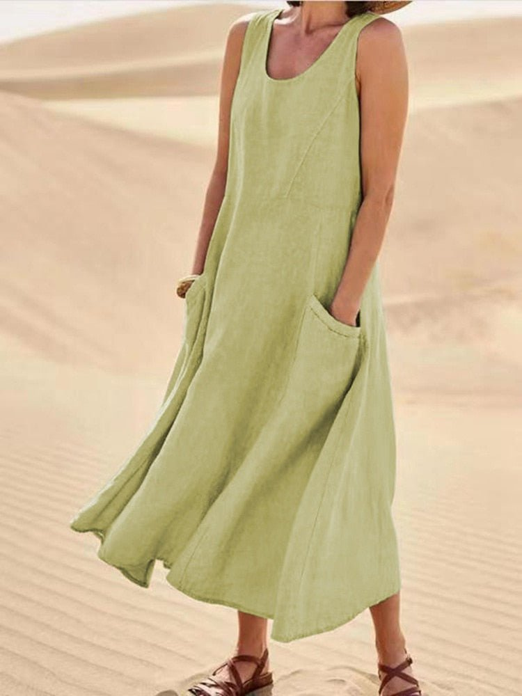 Edith | Sleeveless Pocket Relaxed Women Summer Midi Dress