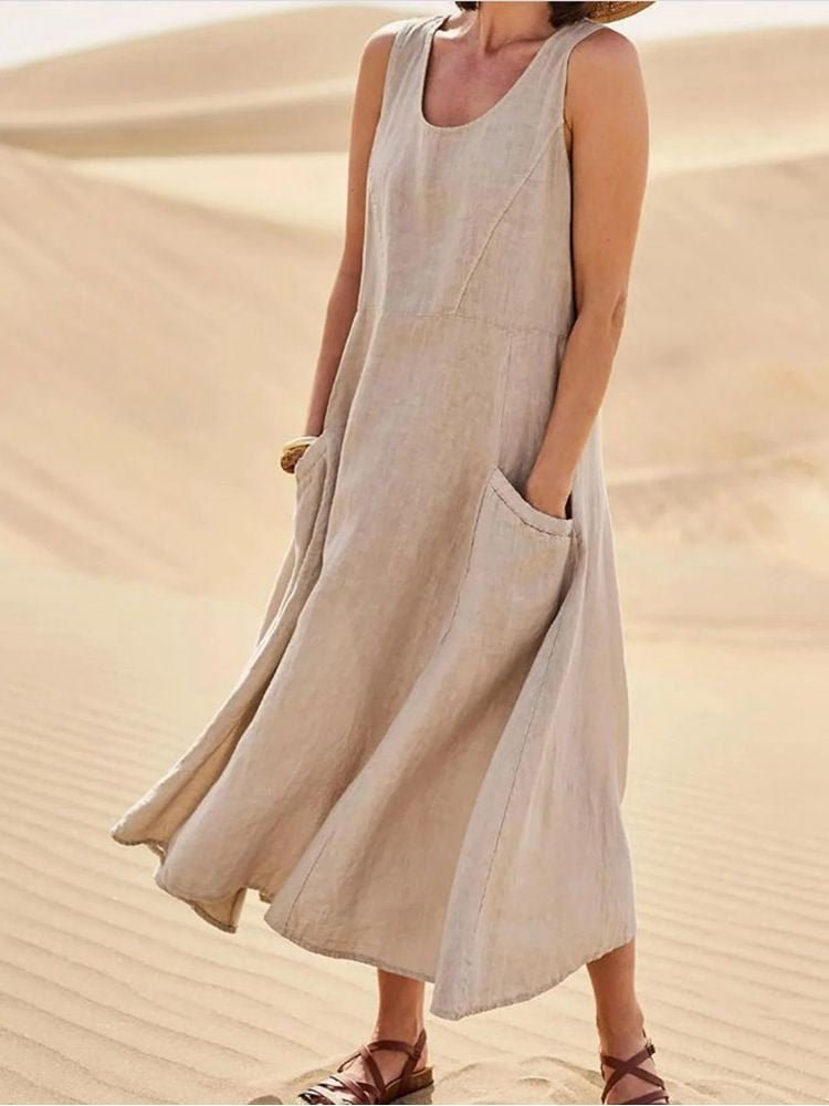 Edith | Sleeveless Pocket Relaxed Women Summer Midi Dress