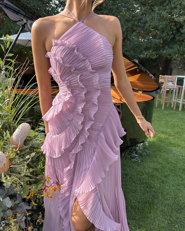 Ashley | Halter Asymmetric Ruffle Women Summer Maxi Dress