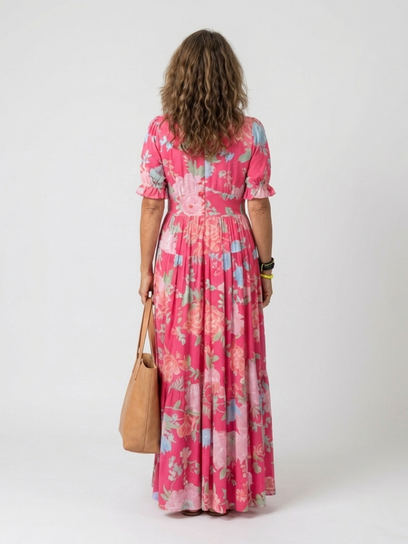 Lina | Floral V-Neck Short-Sleeve Women Summer Maxi Dress