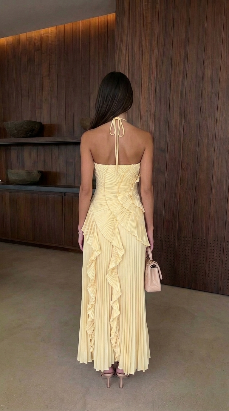 Ashley | Halter Asymmetric Ruffle Women Summer Maxi Dress