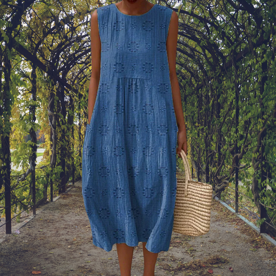 Emilia | Sleeveless Embroidered Bubble-Hem Women Summer Midi Dress