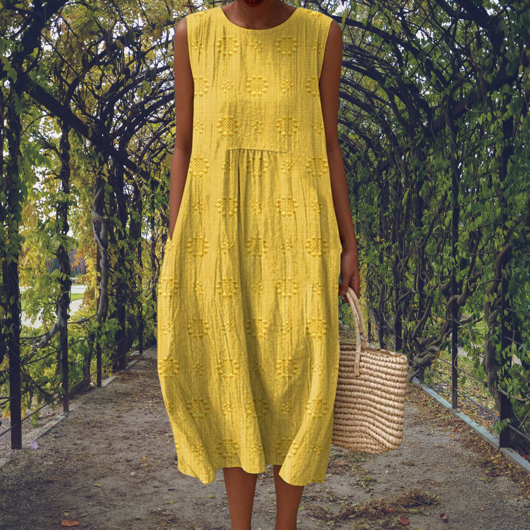 Emilia | Sleeveless Embroidered Bubble-Hem Women Summer Midi Dress