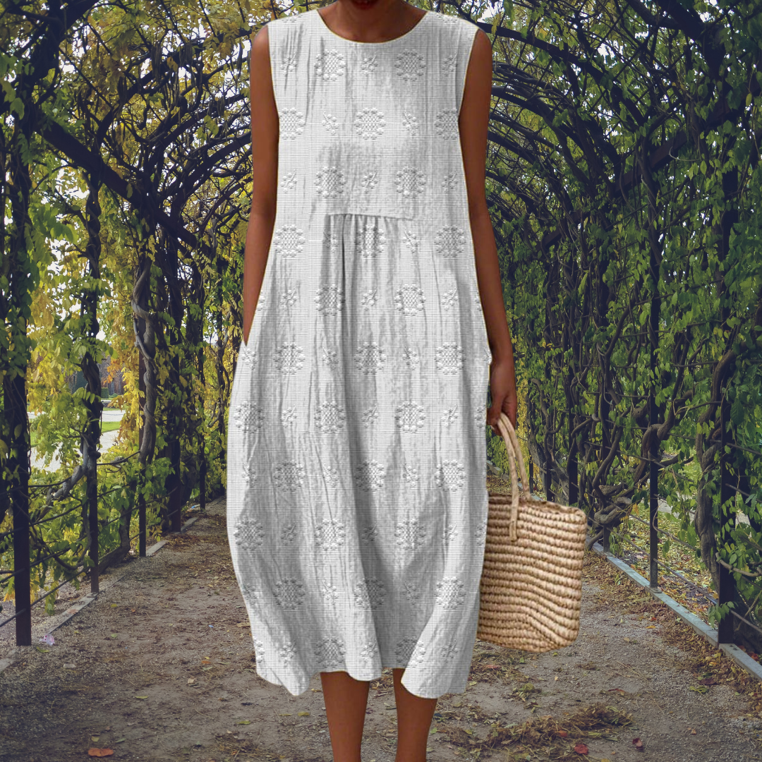 Emilia | Sleeveless Embroidered Bubble-Hem Women Summer Midi Dress