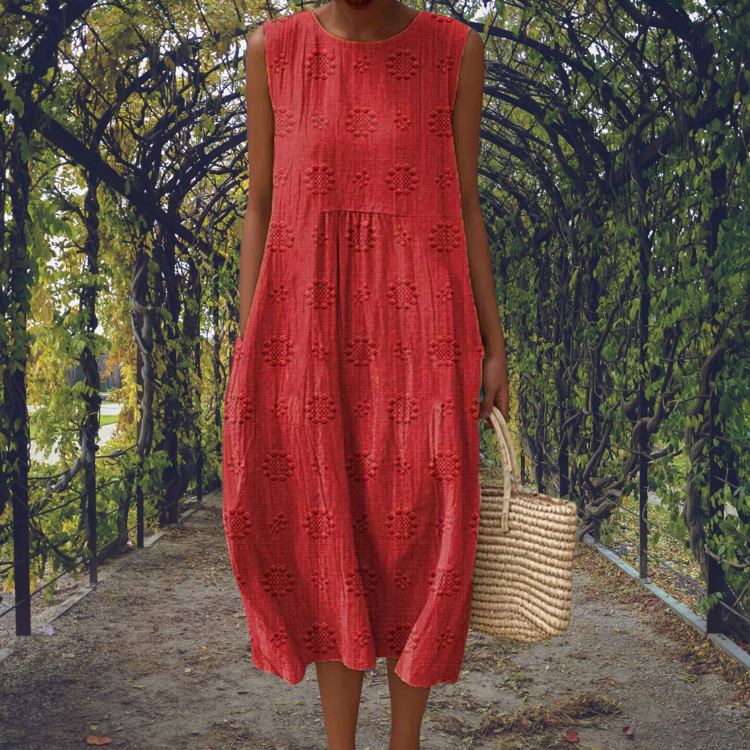 Emilia | Sleeveless Embroidered Bubble-Hem Women Summer Midi Dress
