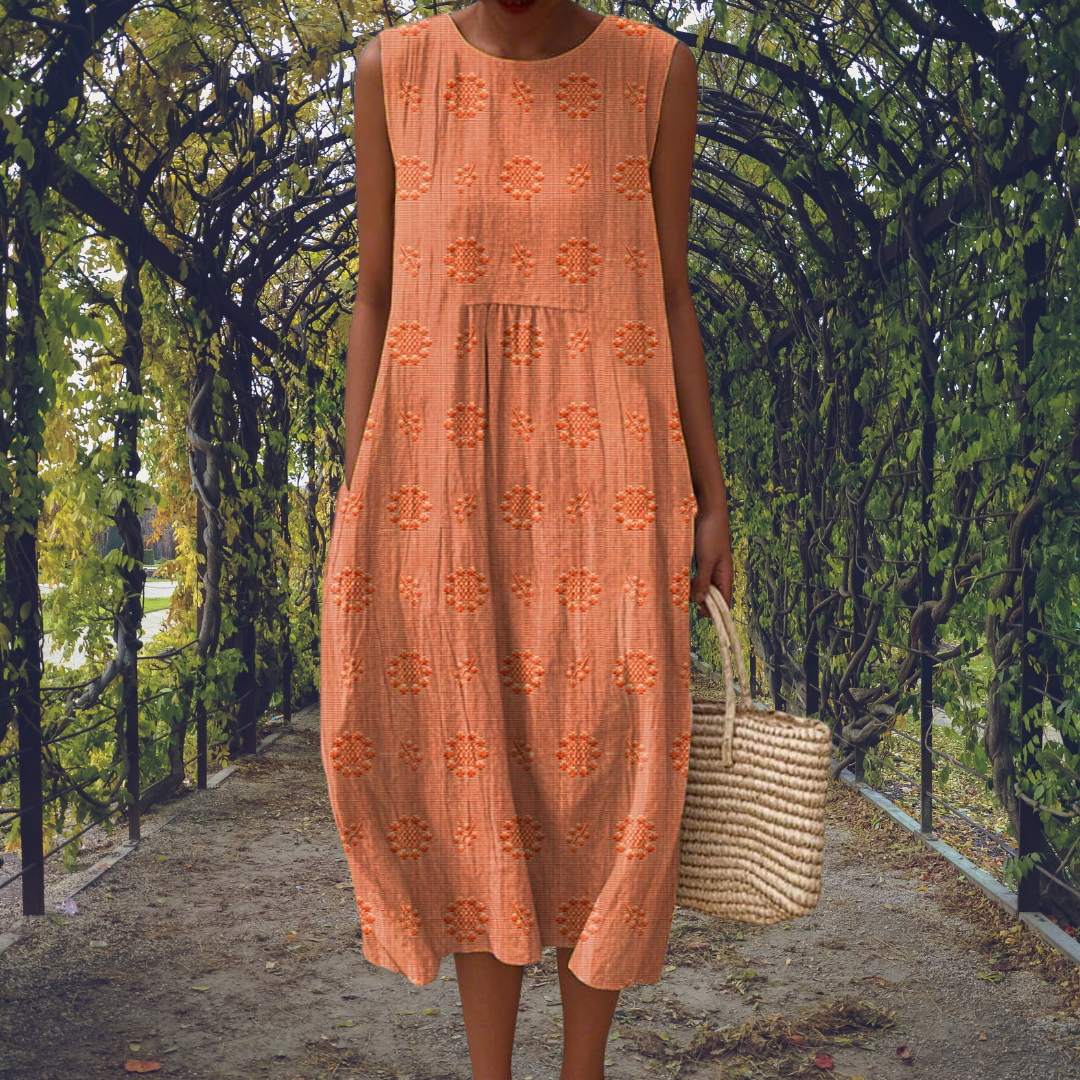 Emilia | Sleeveless Embroidered Bubble-Hem Women Summer Midi Dress
