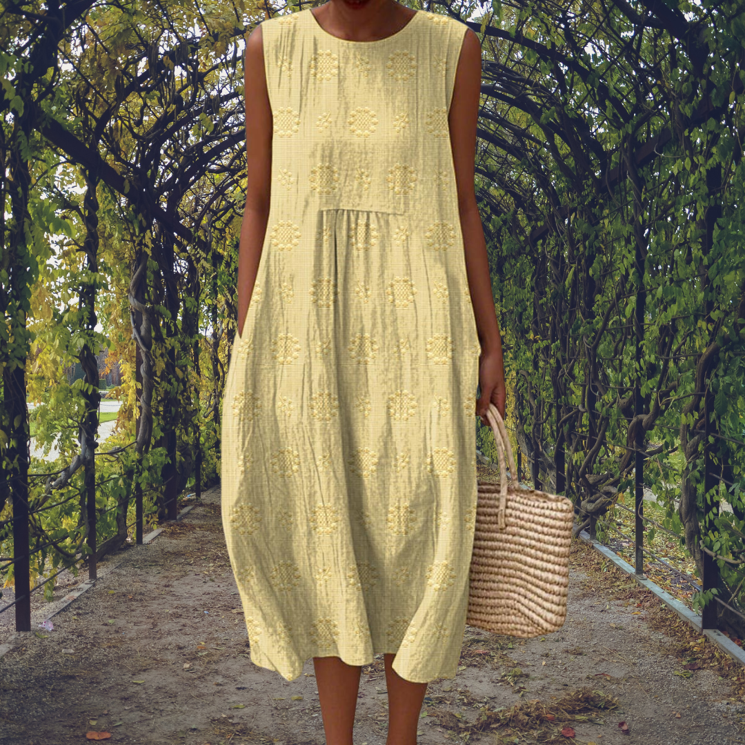 Emilia | Sleeveless Embroidered Bubble-Hem Women Summer Midi Dress