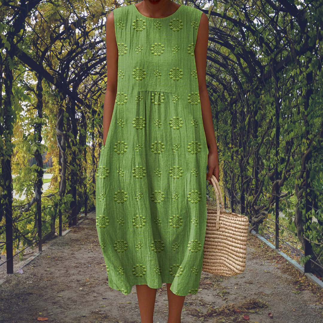 Emilia | Sleeveless Embroidered Bubble-Hem Women Summer Midi Dress