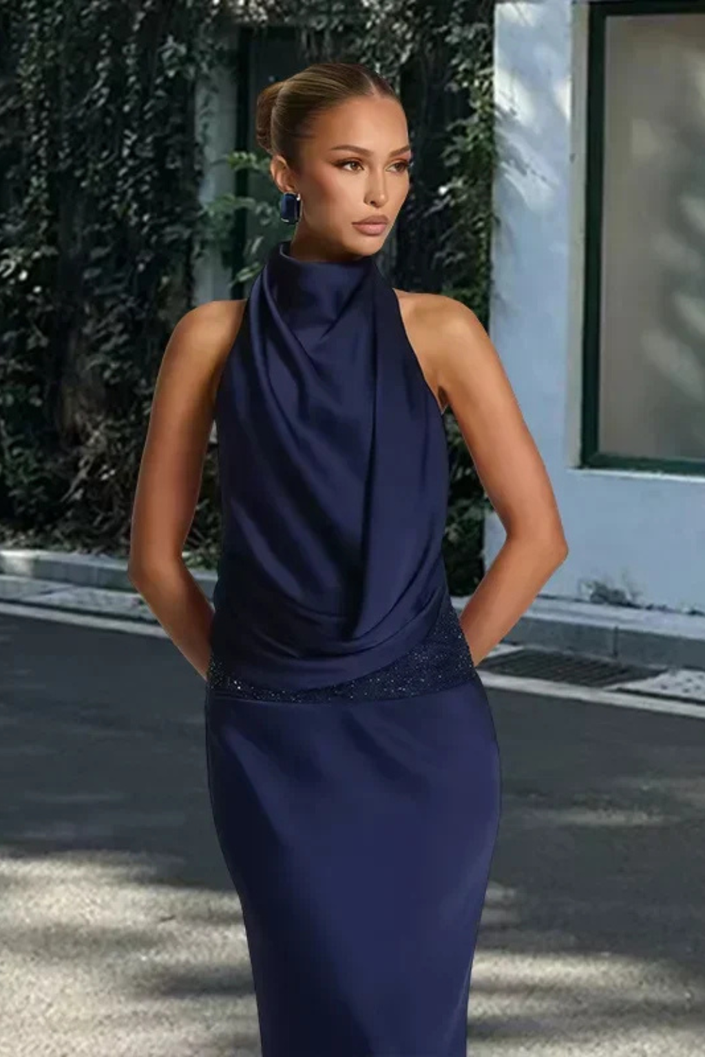Rita | Backless Halter Draped-Front Women Summer Maxi Dress