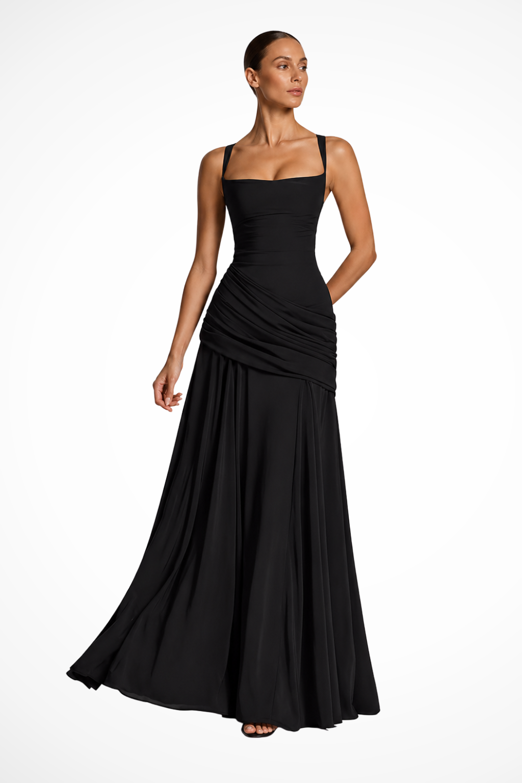 Callie | Square-Neck Ruched Side-Slit Women Summer Maxi Dress
