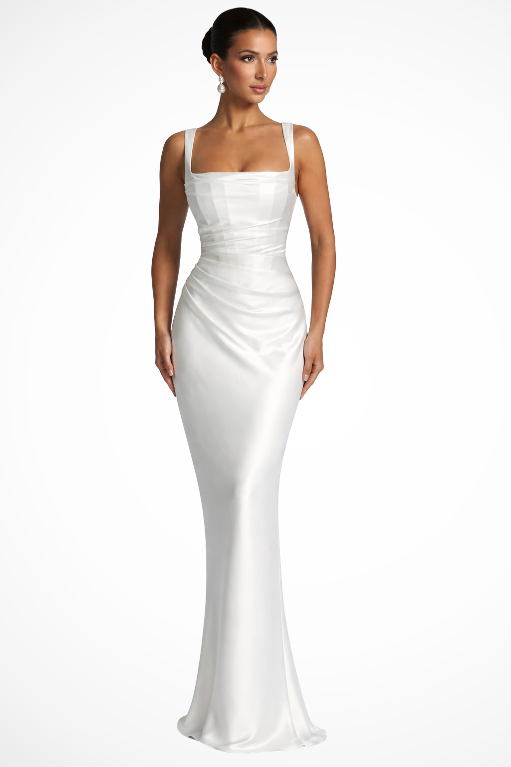 Pippa | Square-Neck Satin Glove-Set Women Summer Maxi Dress