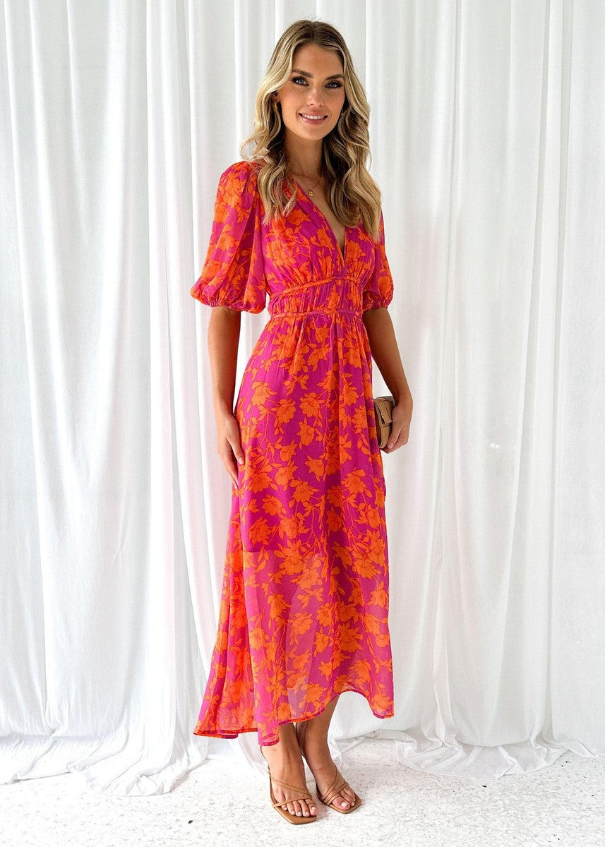 Abigail | Floral Puff-Sleeve V-Neck Women Summer Maxi Dress