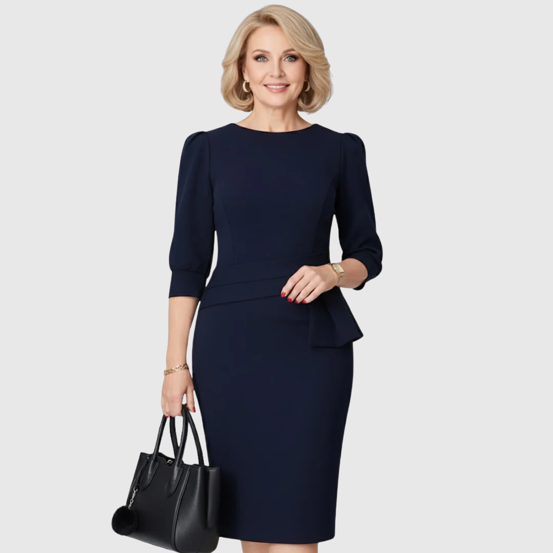 Cordelia | Peplum Ruffle Three-Quarter-Sleeve Women's Midi Dress for Autumn